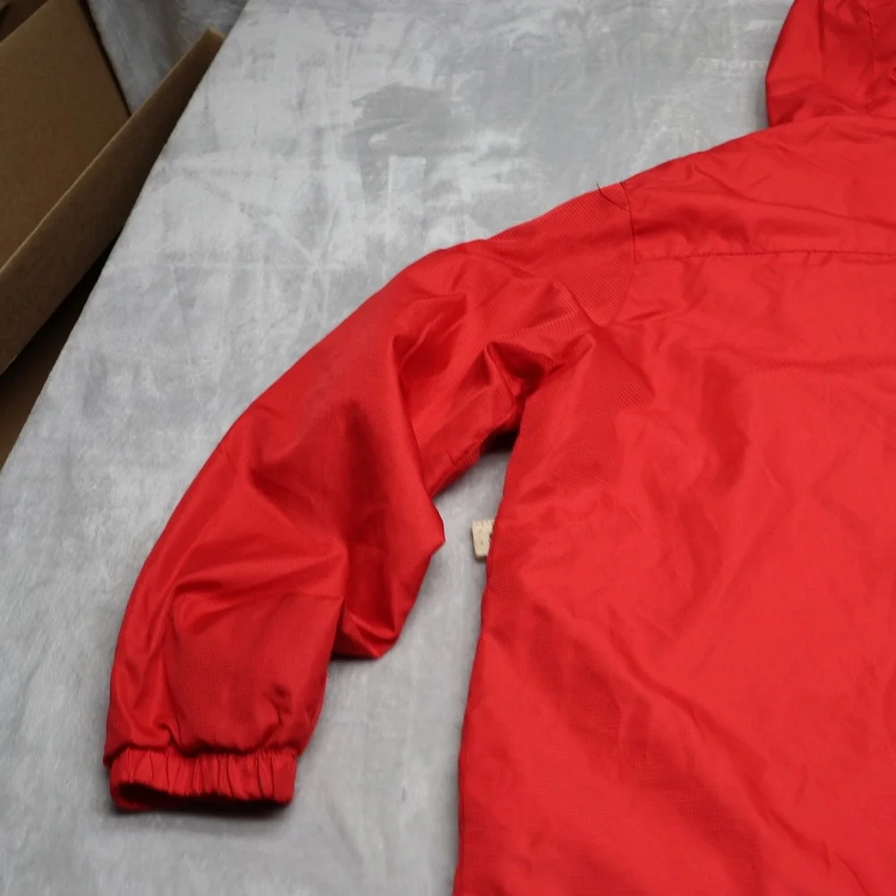 Reebok Jacket Mens XL Red Fleece Lined Full Zip Hooded Light Retro Windbreaker